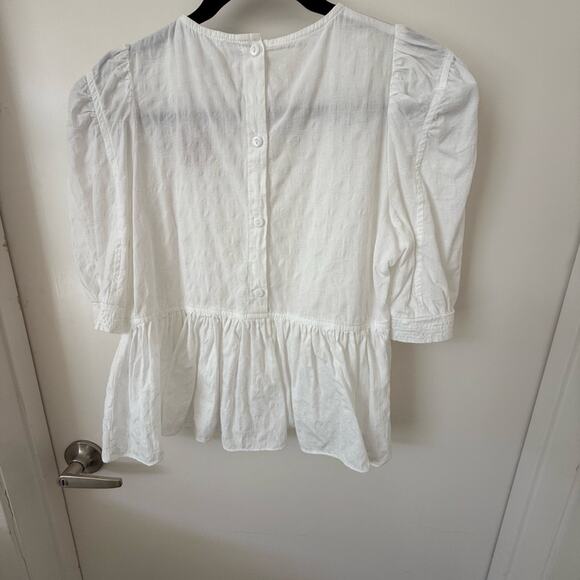 Luca Sz. Xs White Ruffled Puff Sleeve Blouse, Casual Babydoll Boho Flowy - Picture 2 of 5